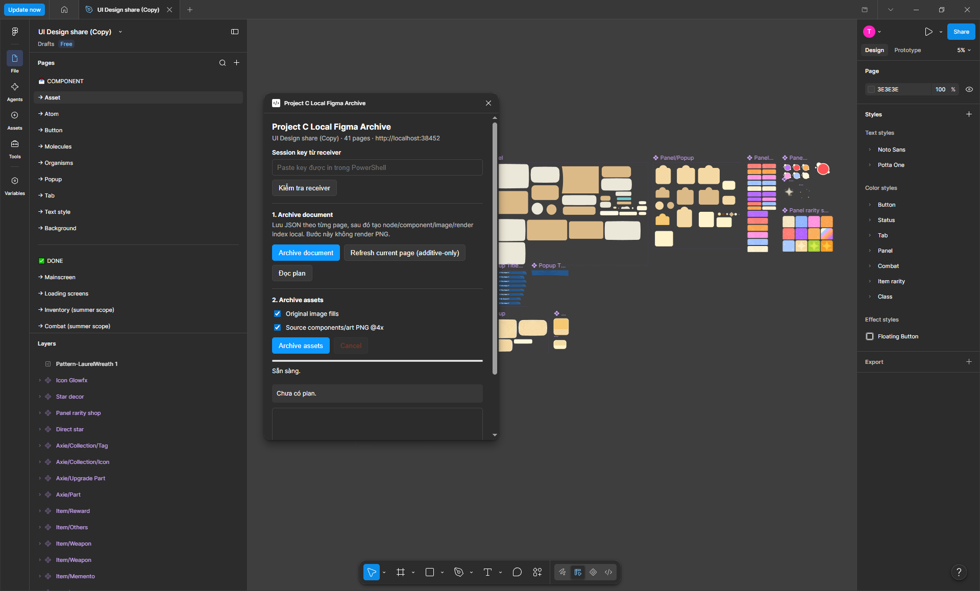 Project C Local Figma Archive plugin used to bring Figma structure and assets into a local archive